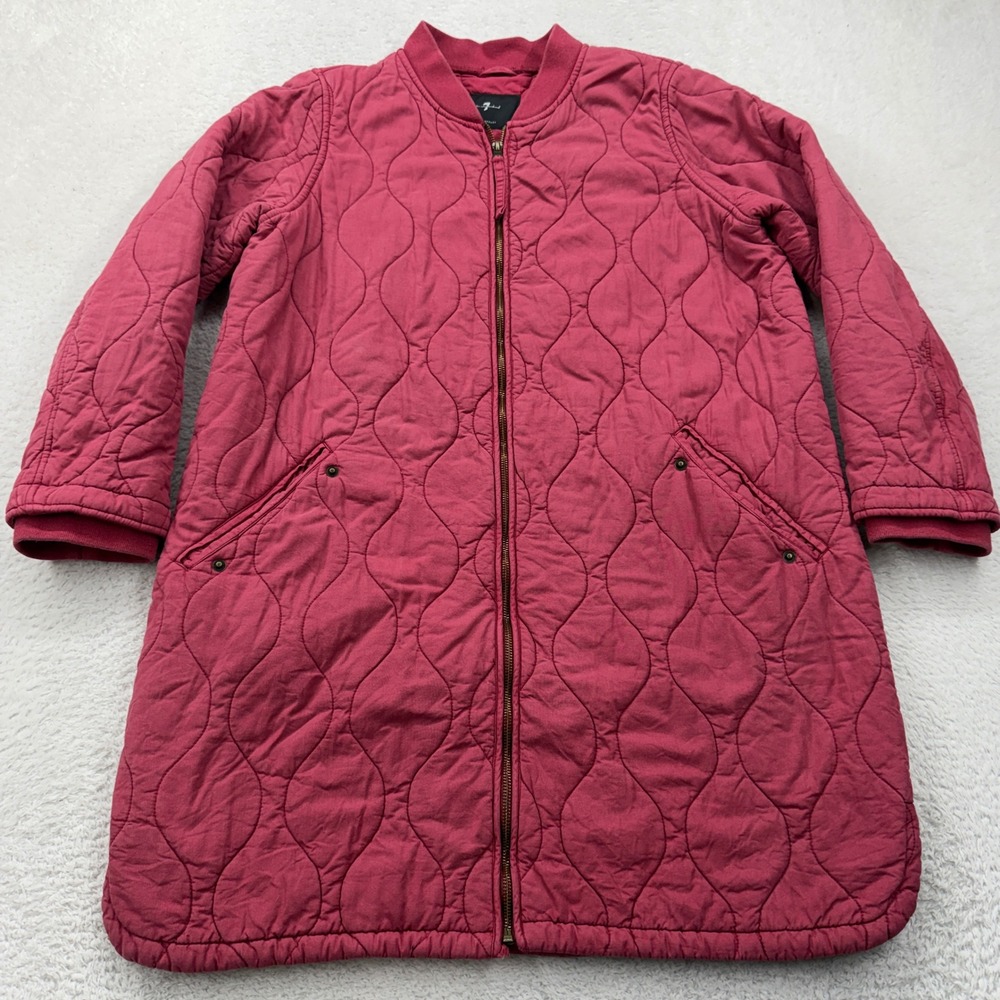 7 For All Mankind Womens Pink Quilted Longline Bomber Jacket Size L Onion‎ Quilt